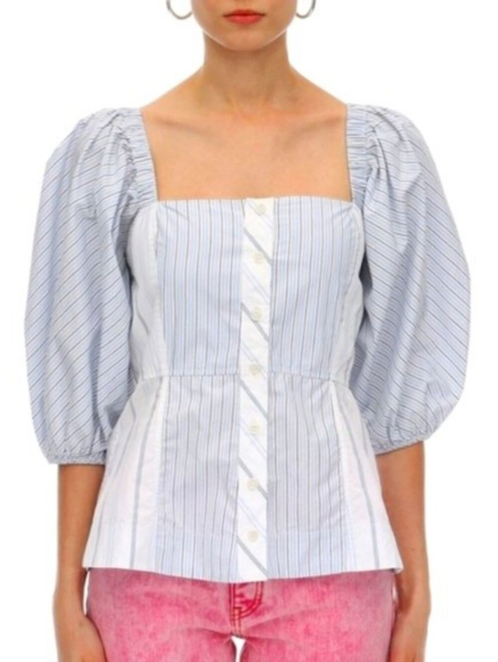 Ganni Striped Cotton Poplin Button Down Shirt - Picture 2 of 10
